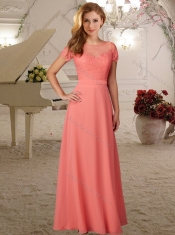 Fashionable See Through Bateau Watermelon 2000Dress with Lace