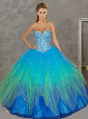 Gorgeous Rainbow Big Puffy Detachable Quinceanera Gowns with Beading