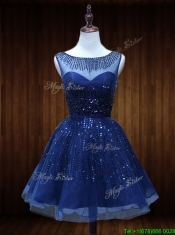 Lovely See Through Beaded Short Prom Dress in Royal Blue