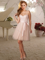 Lovely Spaghetti Straps Short Dama Dress with Belt and Appliques