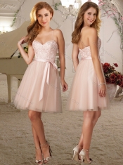 Lovely Spaghetti Straps Short Dama Dress with Belt and Appliques