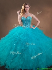 Luxurious Beaded and Ruffled Quinceanera Dress and Sweet Spaghetti Straps Teal Mini Qwuinceanera Dress and Discount Sequined Short Dama Dresses