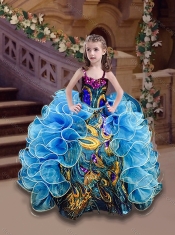 Luxurious Beaded Top and Ruffled Peacock Quinceanera Dress and Pretty Puffy Skirt Mini Quinceanera Dress and Romantic Teal Short Dama Dresses