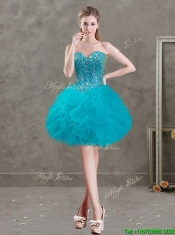 New Arrivals Beaded and Ruffled Teal Detachable Quinceanera Dresses in Organza