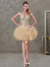 Off the Shoulder Champagne Detachable Quinceanera Dresses with Beading and Ruffles