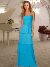 Romantic Belted and Ruffled Layers Dama Dress with Spaghetti Straps