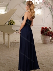 Romantic Empire Beaded Bodice Dama Dress in Navy Blue