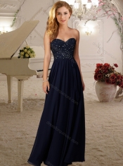 Romantic Empire Beaded Bodice Dama Dress in Navy Blue