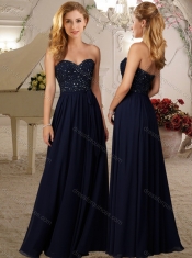 Romantic Empire Beaded Bodice Dama Dress in Navy Blue