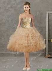 Wonderful Big Puffy Champagne Detachable Quinceanera Dresses with Beading and Ruffles