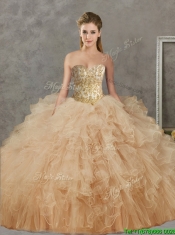 Wonderful Big Puffy Champagne Detachable Quinceanera Dresses with Beading and Ruffles