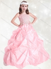 Adorable Beaded and Pick Ups Little Girl Pageant Dress with Straps