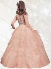 Adorable  Beaded and Ruffled Layers Little Girl Pageant Dress with Asymmetrical Neckline