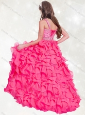 Adorable  Beaded and Ruffled Little Girl Pageant Dress in Hot Pink