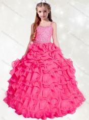 Adorable  Beaded and Ruffled Little Girl Pageant Dress in Hot Pink