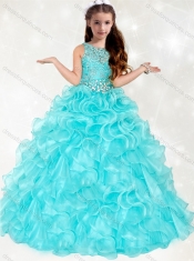 Adorable  Beaded and Ruffled Little Girl Pageant Dress with See Through Scoop
