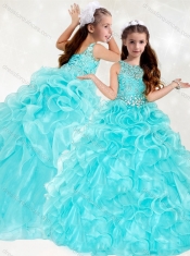 Adorable Beaded and Ruffled Little Girl Pageant Dress with See Through Scoop
