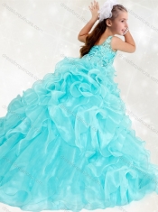 Adorable  Beaded and Ruffled Little Girl Pageant Dress with See Through Scoop