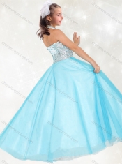 Adorable  Beaded Baby Blue Little Girl Pageant Dress with Halter Top