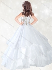 Adorable Scoop White Little Girl Pageant Dress with Beading and Ruffled Layers