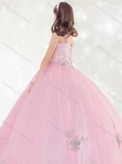 Adorable Sequined and Applique Little Girl Pageant Dress in Pink