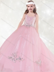 Adorable Sequined and Applique Little Girl Pageant Dress in Pink