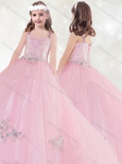 Adorable Sequined and Applique Little Girl Pageant Dress in Pink