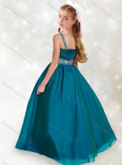 Adorable Spaghetti Straps Turquoise Little Girl Pageant Dress with Beading and Ruching