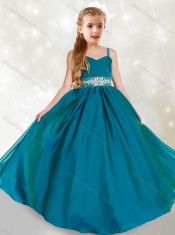 Adorable Spaghetti Straps Turquoise Little Girl Pageant Dress with Beading and Ruching