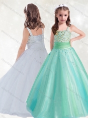 Adorable Straps A Line Little Girl Pageant Dress with Beading
