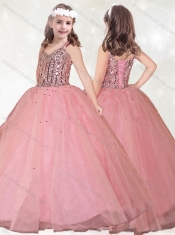 Adorable Straps Beaded Little Girl Pageant Dress in Watermelon Red