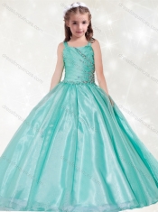 Adorable  Straps Big Puffy Mint Little Girl Pageant Dress with Beading and Ruching