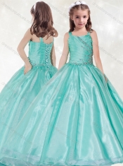 Adorable Straps Big Puffy Mint Little Girl Pageant Dress with Beading and Ruching