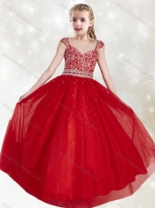 Adorable Straps Cap Sleeves Little Girl Pageant Dress with Beading