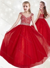 Adorable Straps Cap Sleeves Little Girl Pageant Dress with Beading