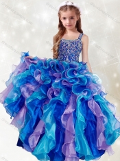 Adorable Straps Rainbow Little Girl Pageant Dress with Beading and Ruffles