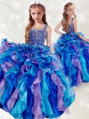 Adorable Straps Rainbow Little Girl Pageant Dress with Beading and Ruffles