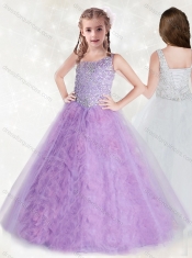 Adorable Straps Sequins Little Girl Pageant Dress with Ruffles Inside