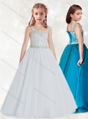 Adorable White Straps Little Girl Pageant Dress with Beading