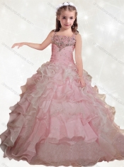 Delicate Beaded and Ruffled Layers Mini Quinceanera Little Girl Pageant Dress with Straps