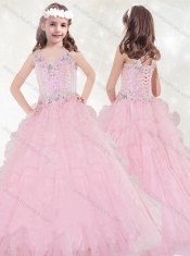 Discount V Neck Brush Train Mini Quinceanera Dress with Beading and Ruffled Layers