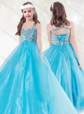 Elegant Straps Beading Mini Quinceanera Dress in Aqua Blue