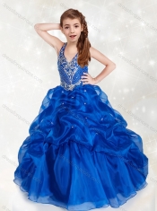 Exquisite Halter Top Blue Mini Quinceanera  Dress with Beading and Pick Ups