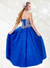 Gorgeous Adorable Halter Top Beading Little Girl Pageant Dress in Royal Blue