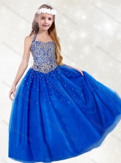 Gorgeous Adorable Halter Top Beading Little Girl Pageant Dress in Royal Blue