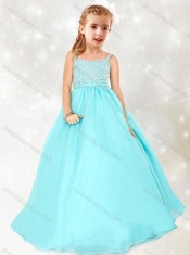 Gorgeous Beaded Straps Mini Quinceanera Dress in Aqua Blue