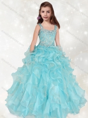 Lovely Beaded and Ruffled Big Puffy Mini Quinceanera Dress with Straps
