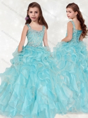 Lovely Beaded and Ruffled Big Puffy Mini Quinceanera Dress with Straps