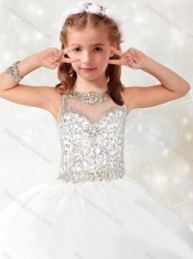 Lovely Beaded White Mini Quinceanera Dress with See Through Scoop