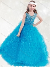 Lovely Scoop Teal Mini Quinceanera Dress with  Beading and Ruffles